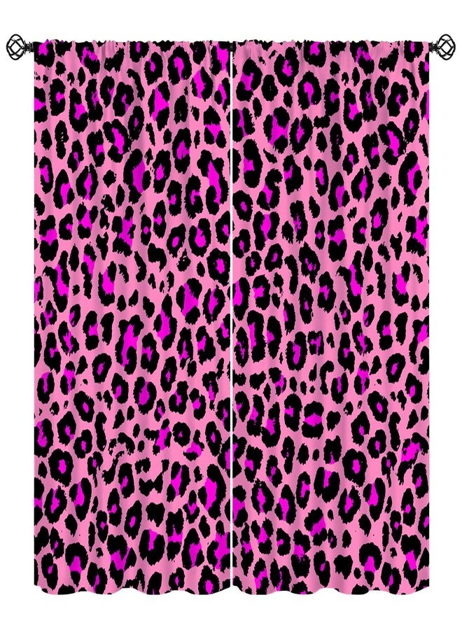 KANEPE Leopard Curtains, Pink Leopard Pattern Design Wild Animal Skin Spots Print Window Treatments, Retro Rod Pocket Thermal Insulation Drapes for Bedroom Living Room, 42" W X 45" L - Image 1